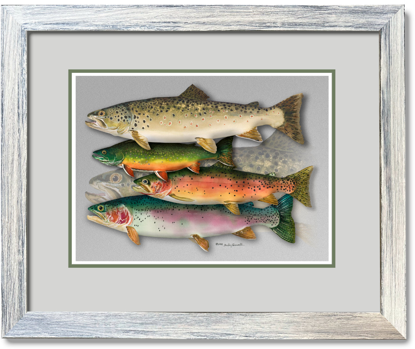 "School Colors" - Ltd. Ed. (400) paper/canvas Giclée art print of a watercolor of the grand slam of trout!