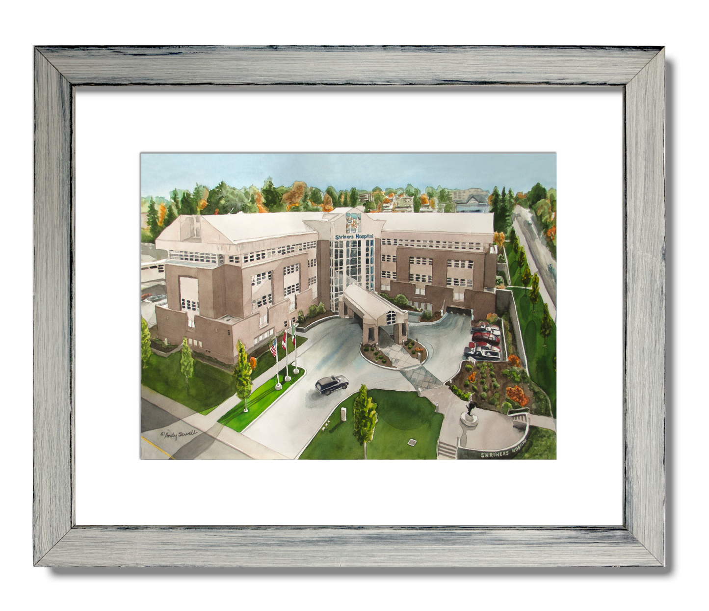 "Shriners Hospital" - a signed edition Giclee reprod. from a watercolor of The Shriners Hospital in Spokane, WA
