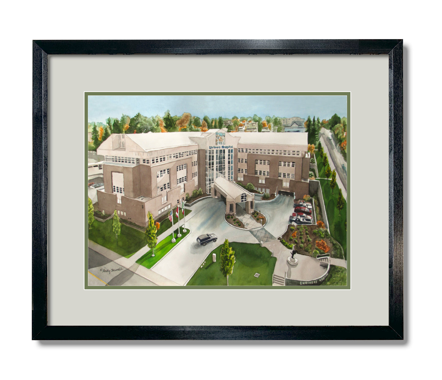 "Shriners Hospital" - a signed edition Giclee reprod. from a watercolor of The Shriners Hospital in Spokane, WA