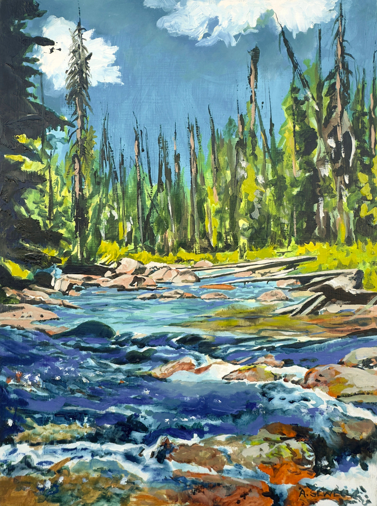 "Rushing Creek" 15"x20" - Original painting of Acrylic on Panel