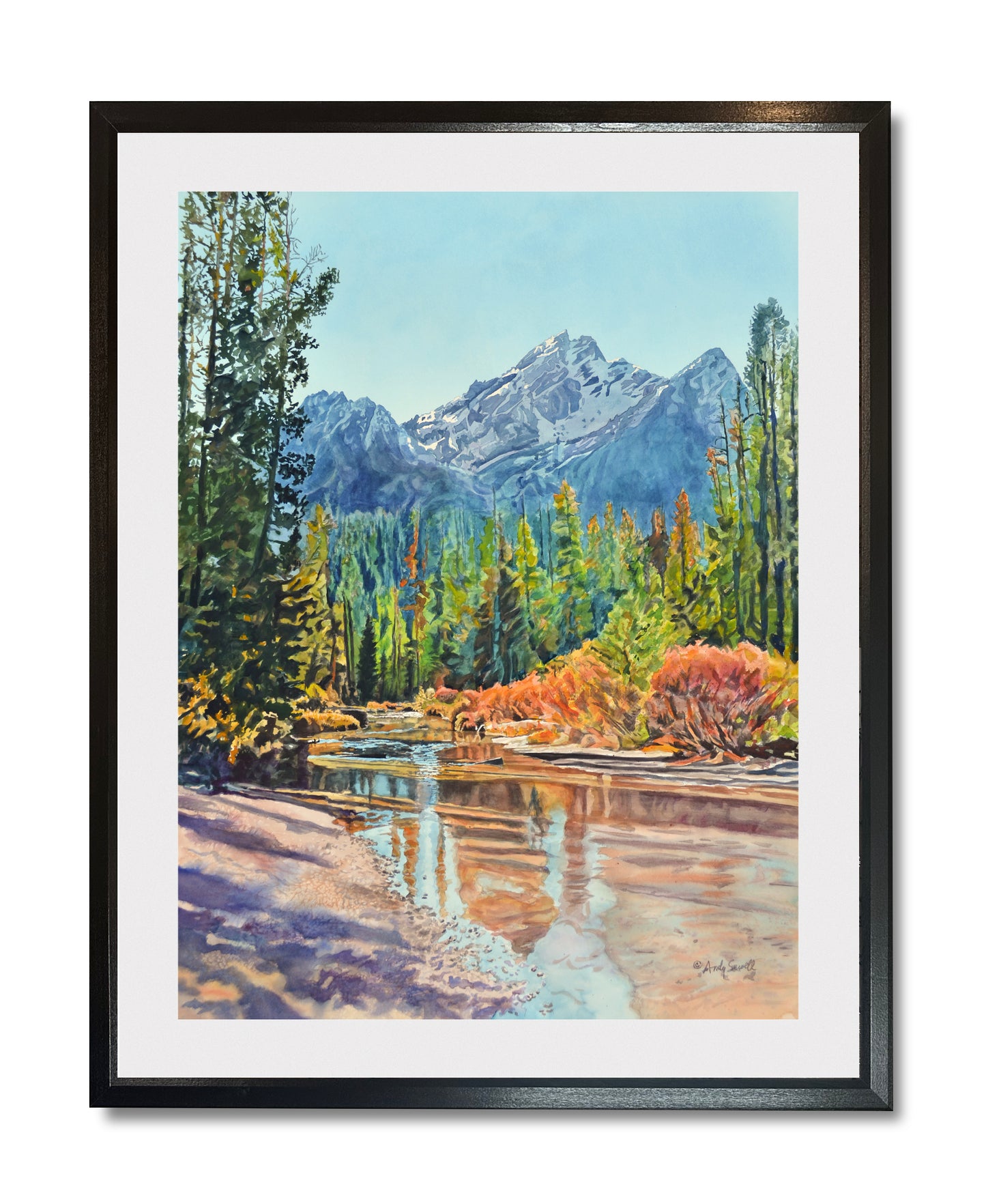 "Stanley Creek View" - a Signed Edition Watercolor Print of Idaho's fabulous Sawtooth Mountains at Stanley creek.