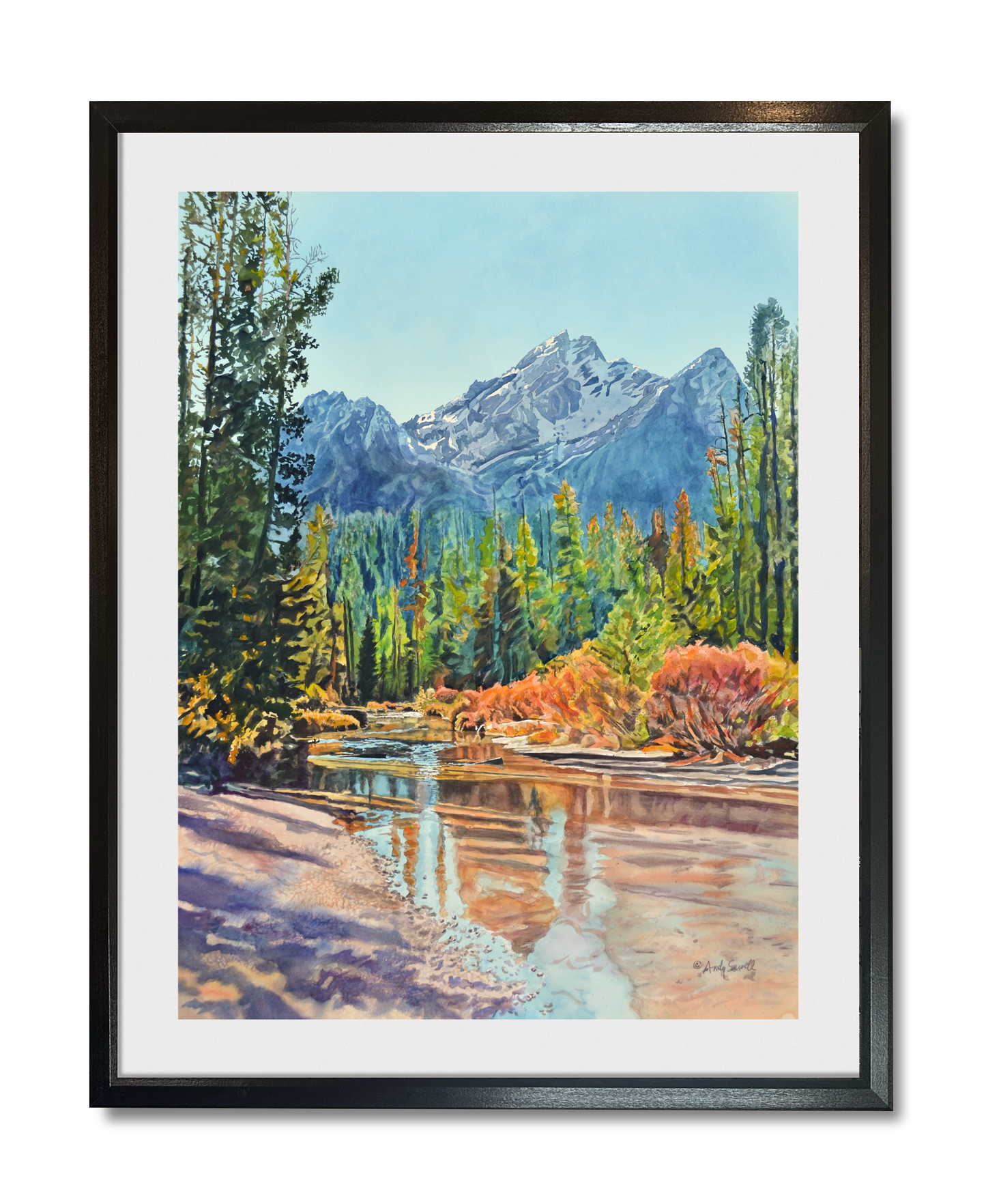 "Stanley Creek View" - a Signed Edition Watercolor Print of Idaho's fabulous Sawtooth Mountains at Stanley creek.