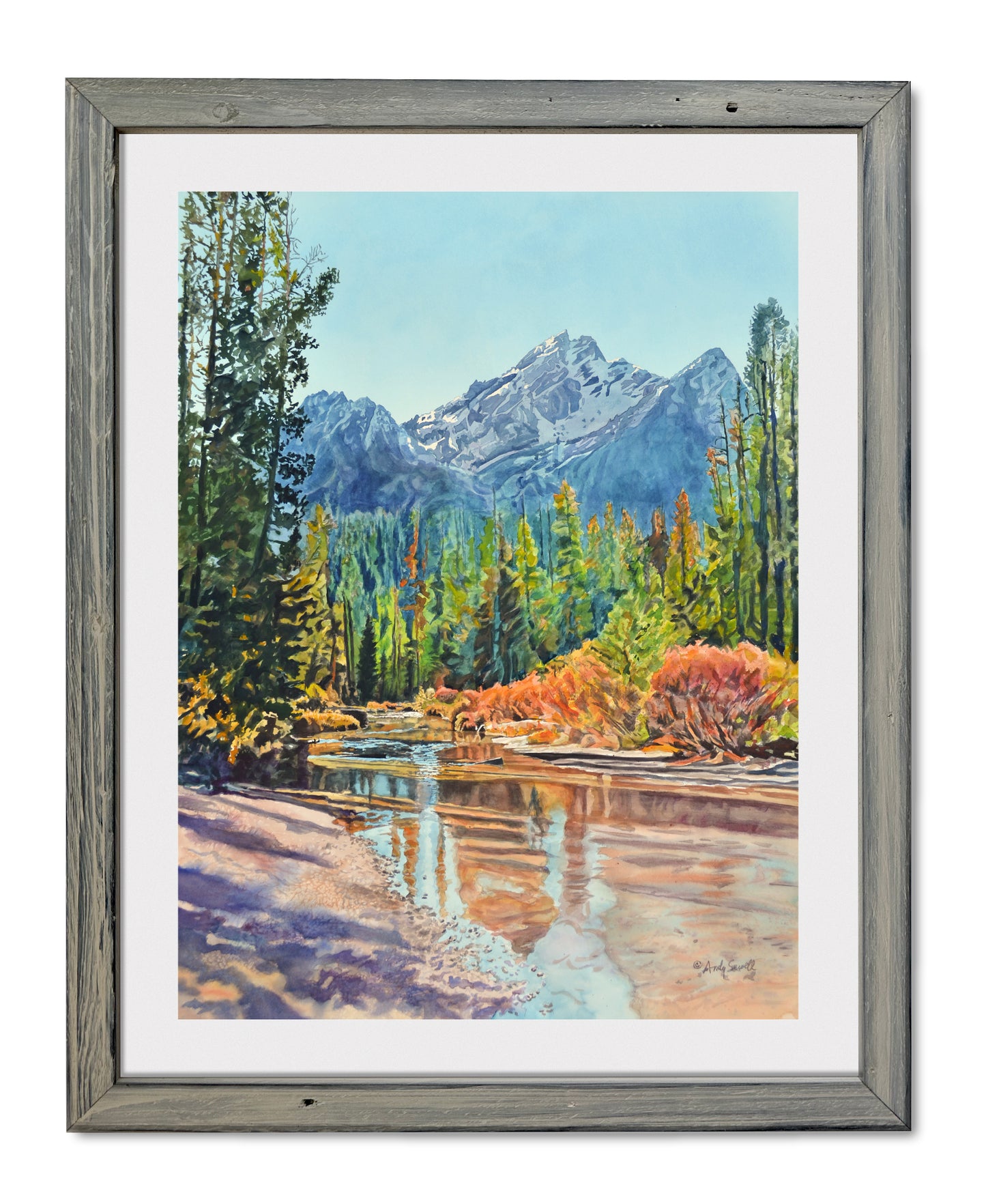 "Stanley Creek View" - a Signed Edition Watercolor Print of Idaho's fabulous Sawtooth Mountains at Stanley creek.