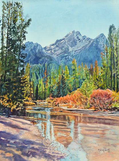 "Stanley Creek View" - a Signed Edition Watercolor Print of Idaho's fabulous Sawtooth Mountains at Stanley creek.