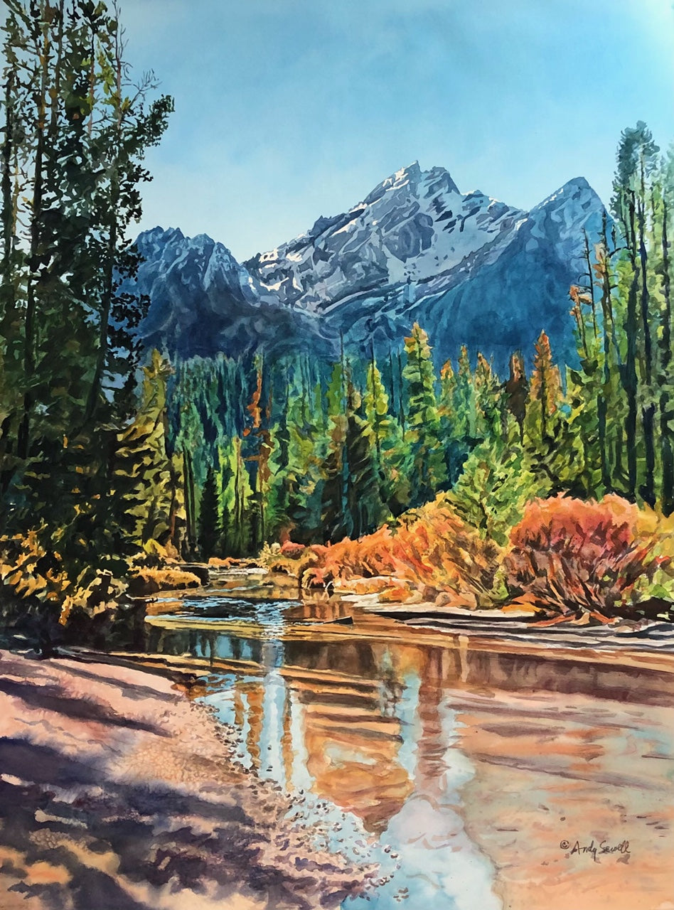 "Stanley Creek View" - a Signed Edition Print of Idaho's fabulous Sawtooth Mountains at Stanley creek.