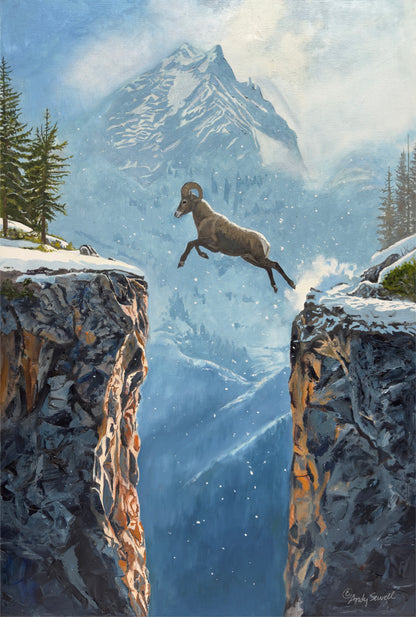 "Taking Higher Ground" - 24x36 oil on linen  ~ Rocky Mtn. Bighorn Sheep