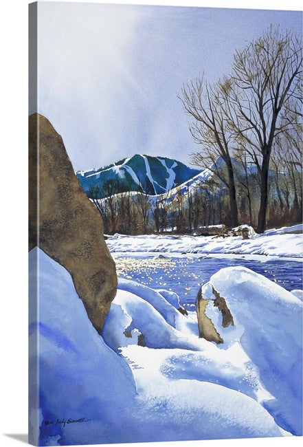 "Valley Winter Sun" - Ltd. edition Giclee reprod. from watercolor of Sun Valley's Bald Mtn.