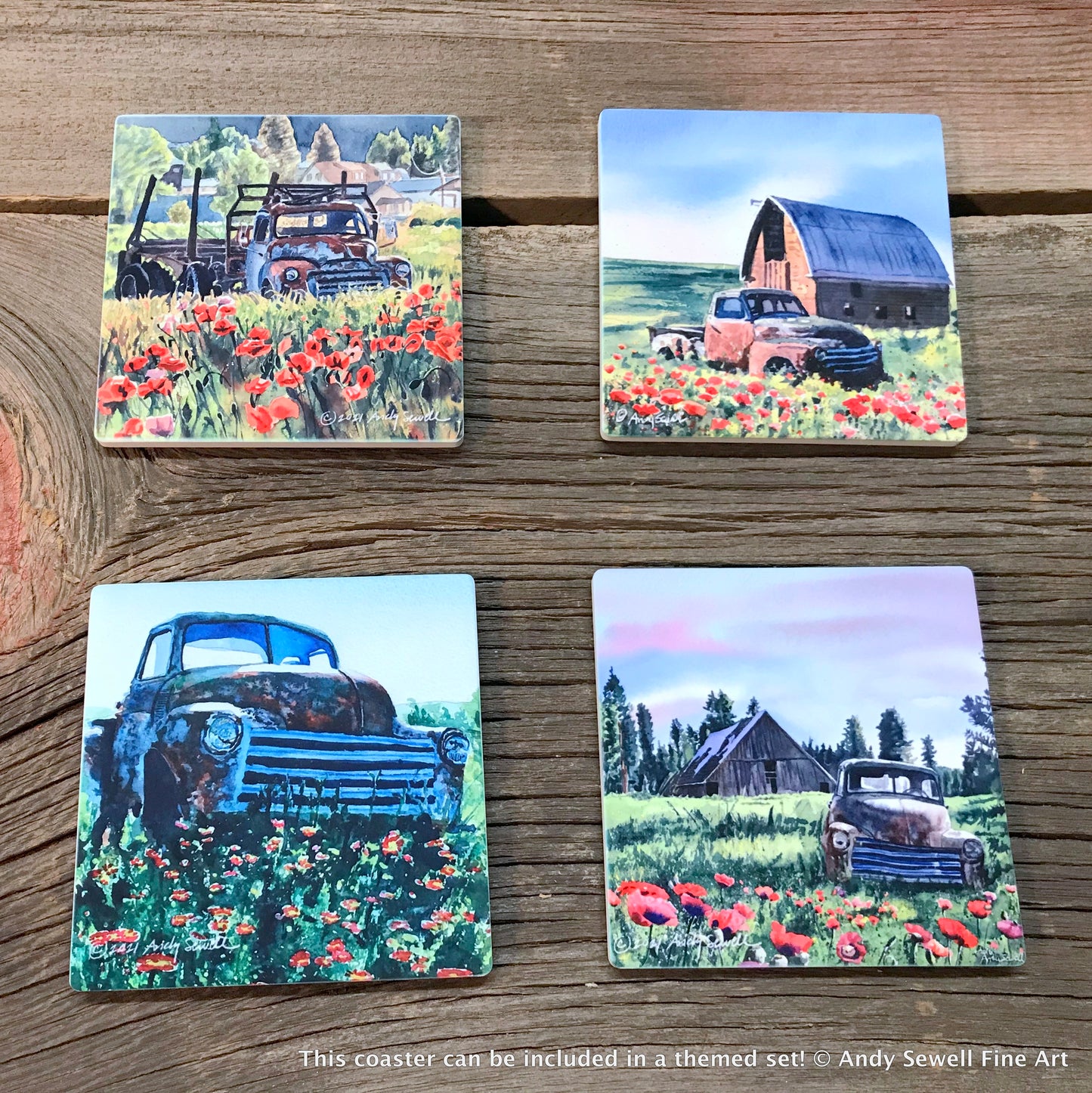 ASC221 “ Chevy in the poppies“ ceramic coaster