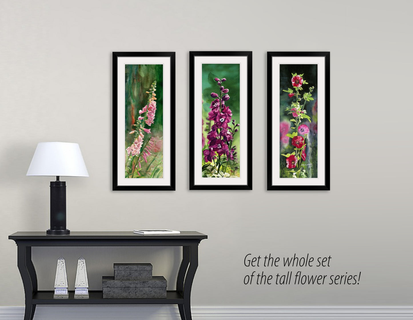 "Hollyhock Highlights" - an 8"x24" limited edition s/n giclee art print from an original watercolor