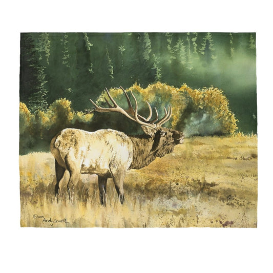 "Misty Morning Bull" Elk Velveteen Plush Blanket
