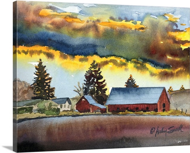 "Two Barns & a Storm" - 7"x8" Original watercolor or signed edition giclee art print from an original watercolor