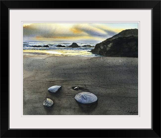"Two Bits and a Dollar" signed edition Giclee Reprod. of watercolor with sand dollars on the West Coast.