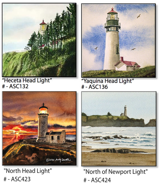 "Lighthouses" themed lighthouse coaster sets of 4