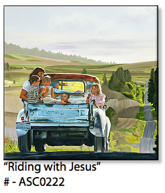 "Riding with Jesus" - 6x8" art tiles of Jesus with the kids.