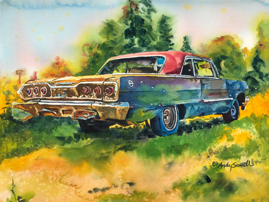 "The Old '63 Impala" 12x16 Original watercolor or signed edition Giclee Reprod. of old 1963 Impala.