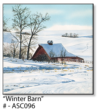 ASC096 "Winter Barn" ceramic coaster