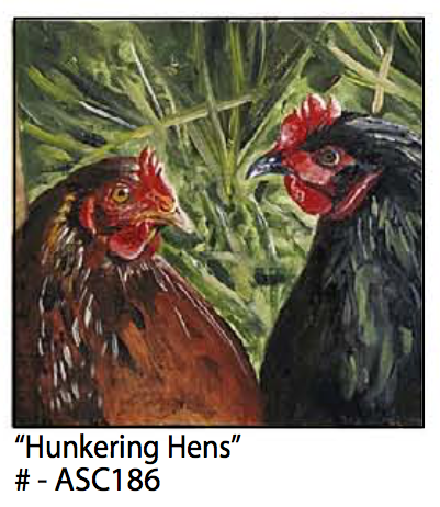 ASC186 "Hunkering Hens" Chicken ceramic coaster