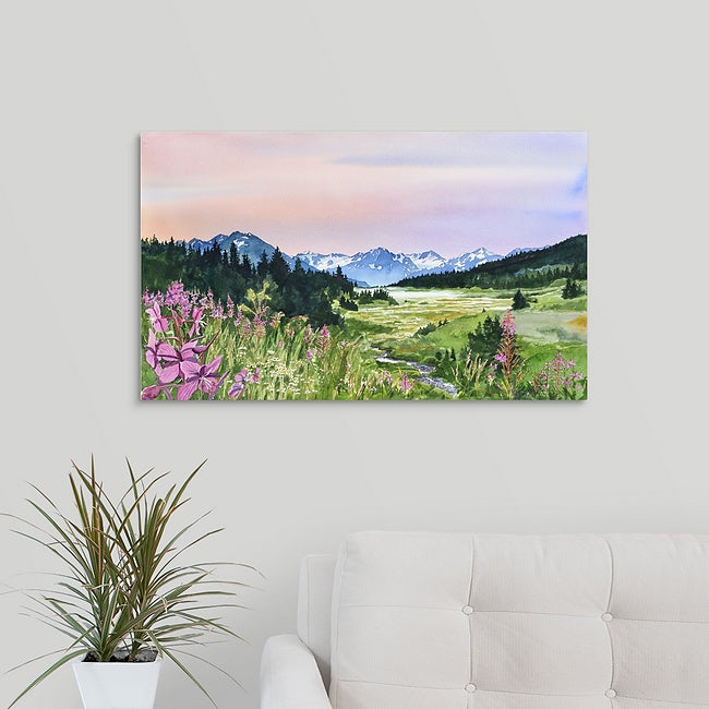 Summer's End alaska fireweed Art print Wall art mountain scene print home decor sale landscape colorful acrylic painting corso graphics