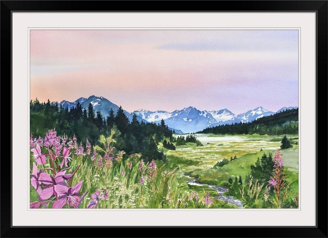 "Alaska Fireweed" - Alaska art print, signed Giclée art print  from a watercolor of Alaska & Fireweed