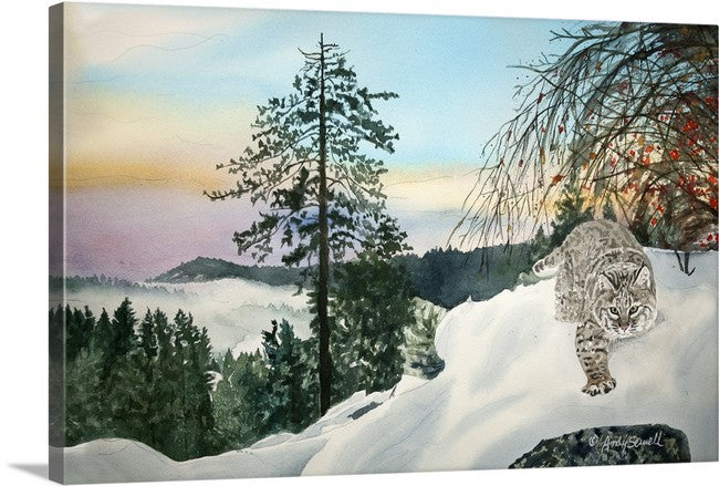 "Winter Bobcat" - 14x22, signed Giclée reprod. from a watercolor
