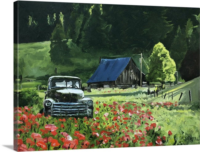 "Chevy in the Poppies" 16x22 original oil painting or signed edition canvas or paper print