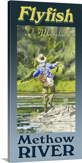 "Vintage Look Fly Fishing" Fish the Methow River" art print from Original watercolor