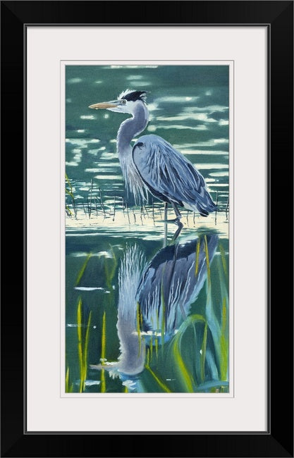 "Heron Reflections" - 11"x22" canvas or paper Giclée art print from an oil painting