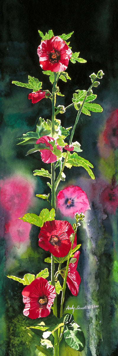 "Hollyhock Highlights" - an 8"x24" limited edition s/n giclee art print from an original watercolor