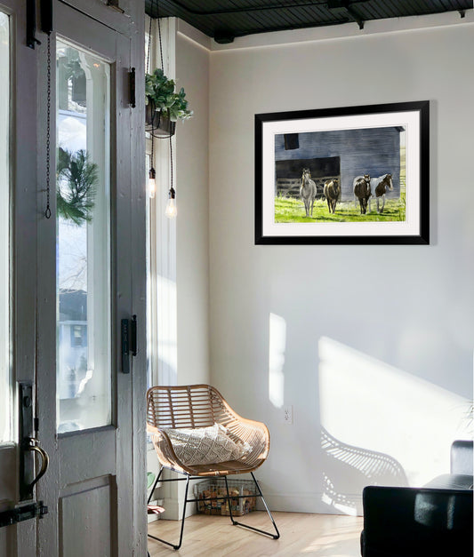 "Horsee Afternoon" - A signed Giclee art print from a watercolor of Horses by the Barn.