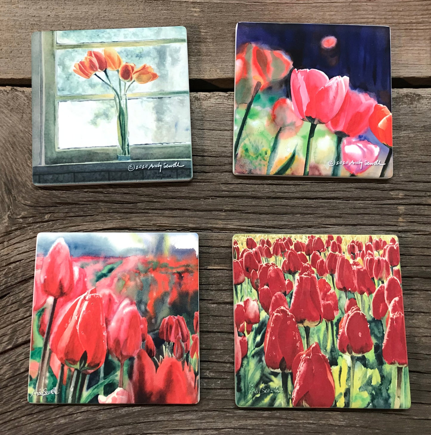 "Garden Sunflowers/Tulips " themed coaster sets: 2 options, see below.