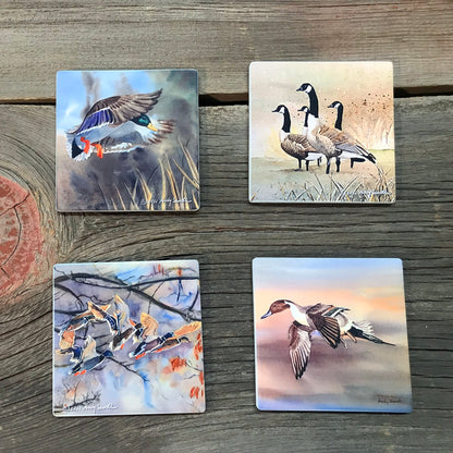 "Game Birds Waterfowl" themed coaster sets: 2 options, see below.