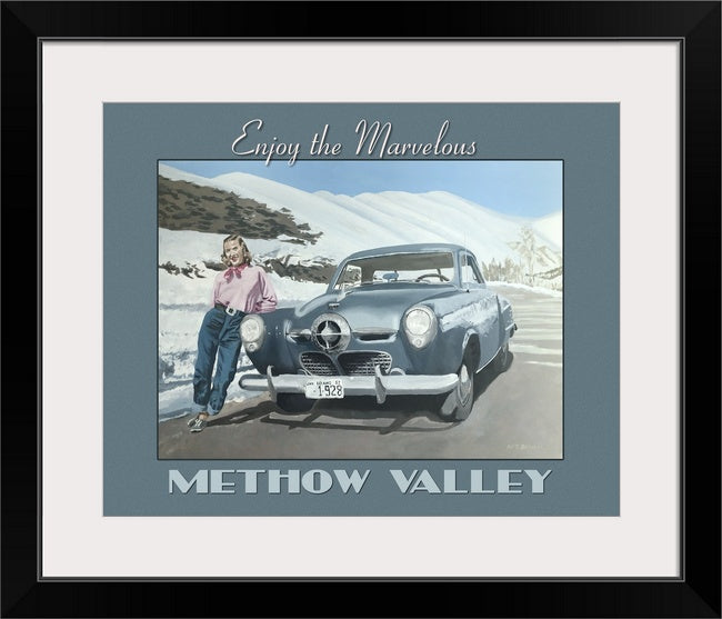 "Mary Jo & the Methow Valley Studebaker" - Open edition, Giclée of Original oil painting of my Mama with her sports car!