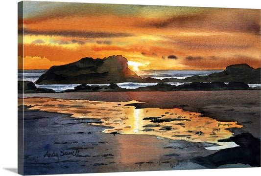 "Coastal Sunset Glow" - an Original watercolor, or signed edition Giclee reprod. of an evening sunset on the NW coast