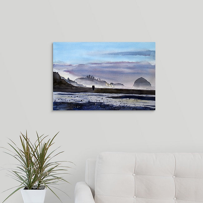 "Coastal Evening Stroll" - a ltd. edition Giclee reprod. from a watercolor portraying an evening walk on the NW coast