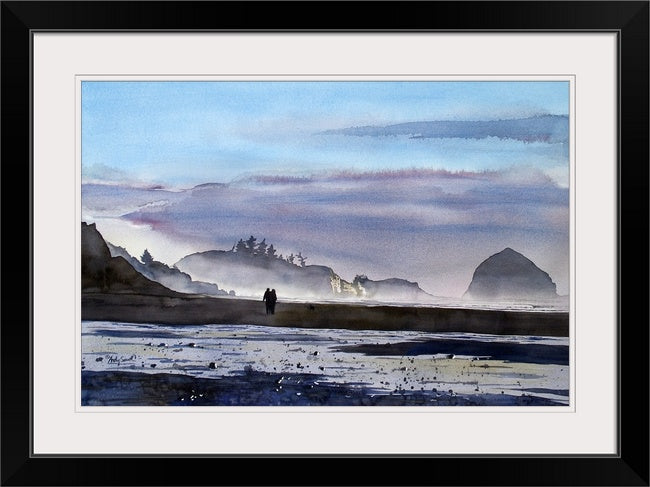 "Coastal Evening Stroll" - a ltd. edition Giclee reprod. from a watercolor portraying an evening walk on the NW coast