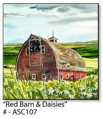 ASC107 "Red Barn & Daisies" ceramic coaster