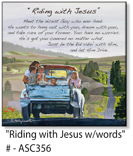 ASC356 "Riding with Jesus w/words" ceramic coaster