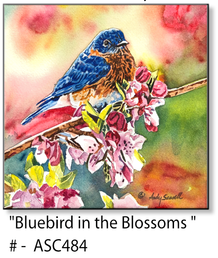 ASC484 "Bluebird in the Blossoms" ceramic coaster