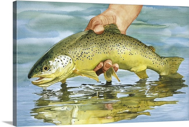 "Slippery When Wet" Brown Trout Art Print - a ltd. ed. s/n Giclee brown trout art print from a watercolor