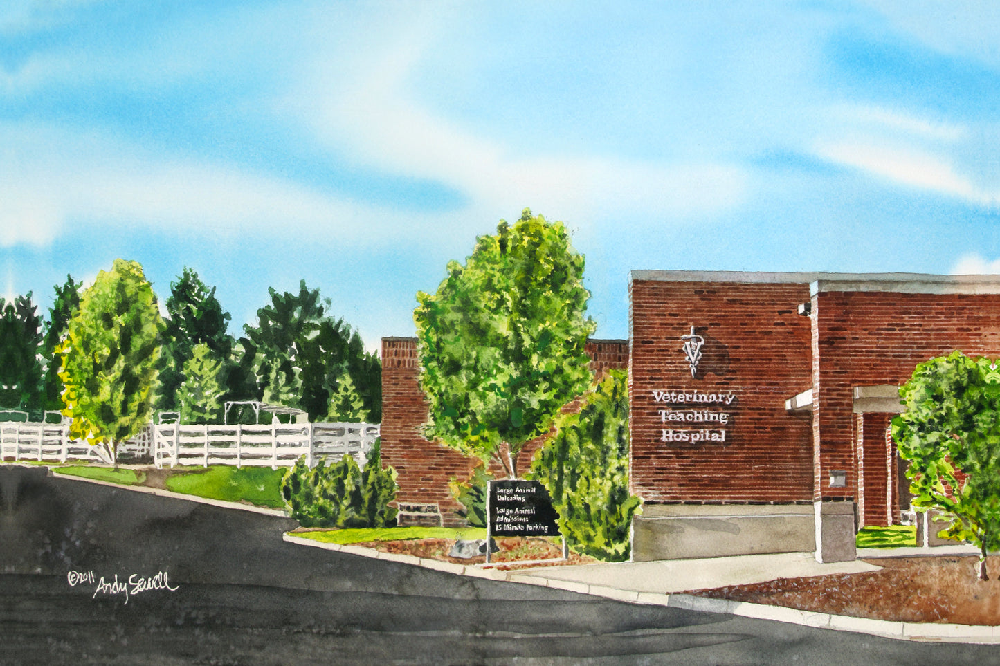 "WSU Vet School" featuring WSU's Vet School, a signed edition art print from watercolor