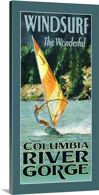 Vintage Windsurfer Poster, Hood River art, from an original watercolor by Andy Sewell