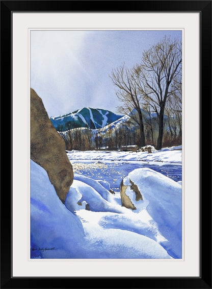 "Valley Winter Sun" - Ltd. edition Giclee reprod. from watercolor of Sun Valley's Bald Mtn.