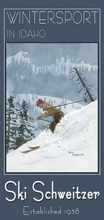 Vintage Look Ski Poster/Print "Ski Schweitzer" from Original watercolor