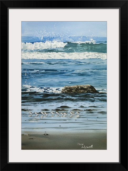 "Beach Buddies" - a signed edition Giclee reprod. from a watercolor portraying waves & sandpipers on the NW coast