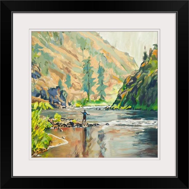 "Big River Long Casts" - an Open Edition Print of a Fly-fisherman on Idaho's Middlefork Salmon River.