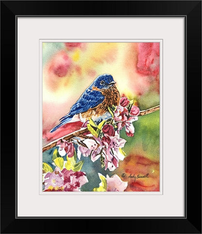 "Bluebird in the Blossoms" - 8"x12"  paper or canvas Giclée art print from a watercolor