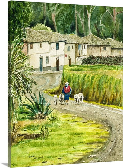"Caring for the Sheep" art print - a signed giclee watercolor print of young mother from ecuador.