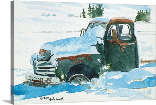 "Snowbound Chevy" Antique Chevy Truck Art Print - a signed edition canvas or paper print ready to hang from my watercolor