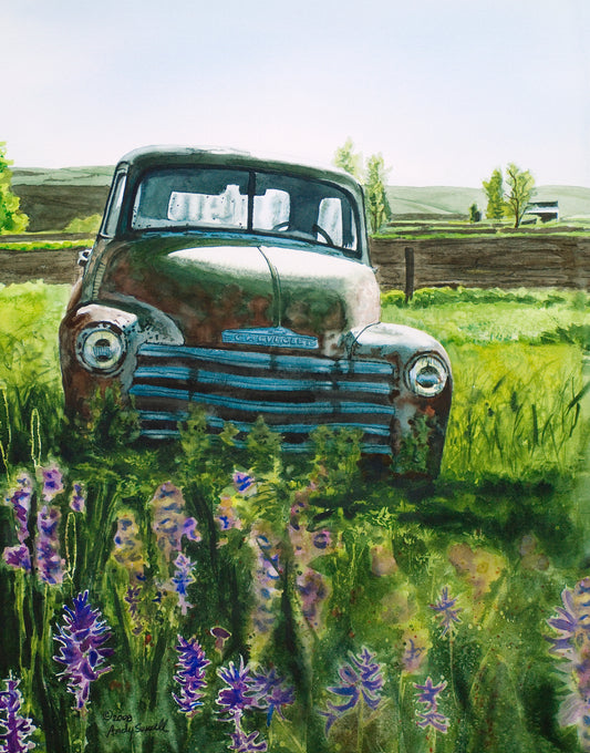 "5 Window Chevy Spring" Antique Chevy Truck Art Print - a limited edition s/n canvas or paper print from watercolor