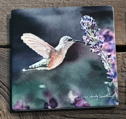 ASC306 "Hummingbird at lavender" ceramic coaster
